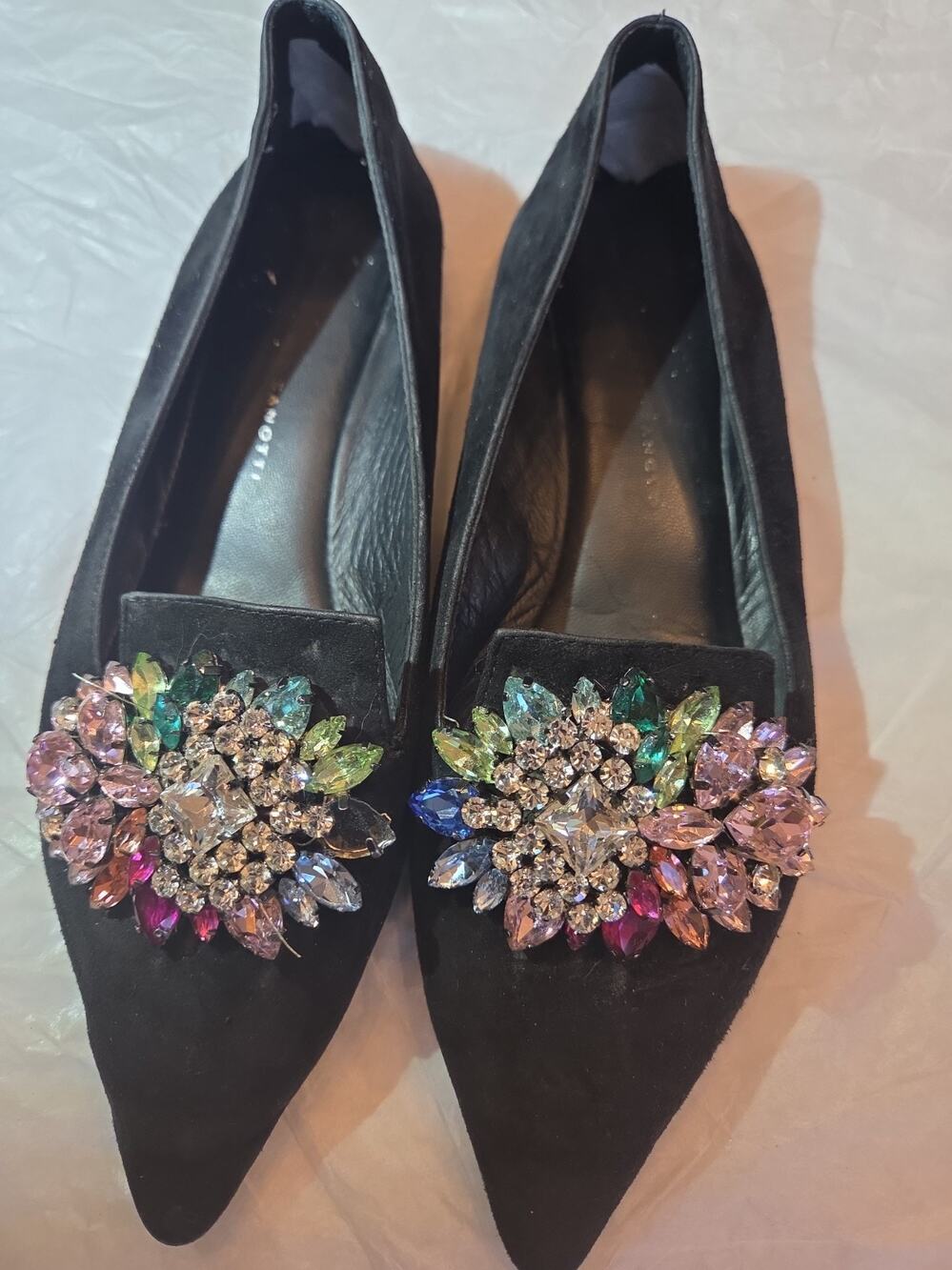 GIUSEPPE ZANOTTI Gemstone Black Suede Leather Gemstone Floral Flats 35